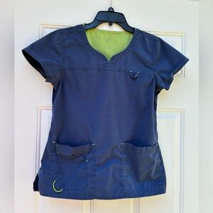 MC Scrub Shirt Women S Blue Stretch V Neck Utility Pocket Medical Dental Uniform